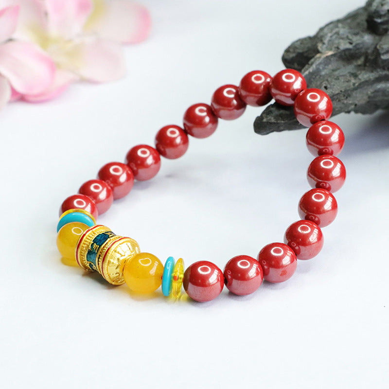 Ethnic Style Sterling Silver Cinnabar Stone Bracelet