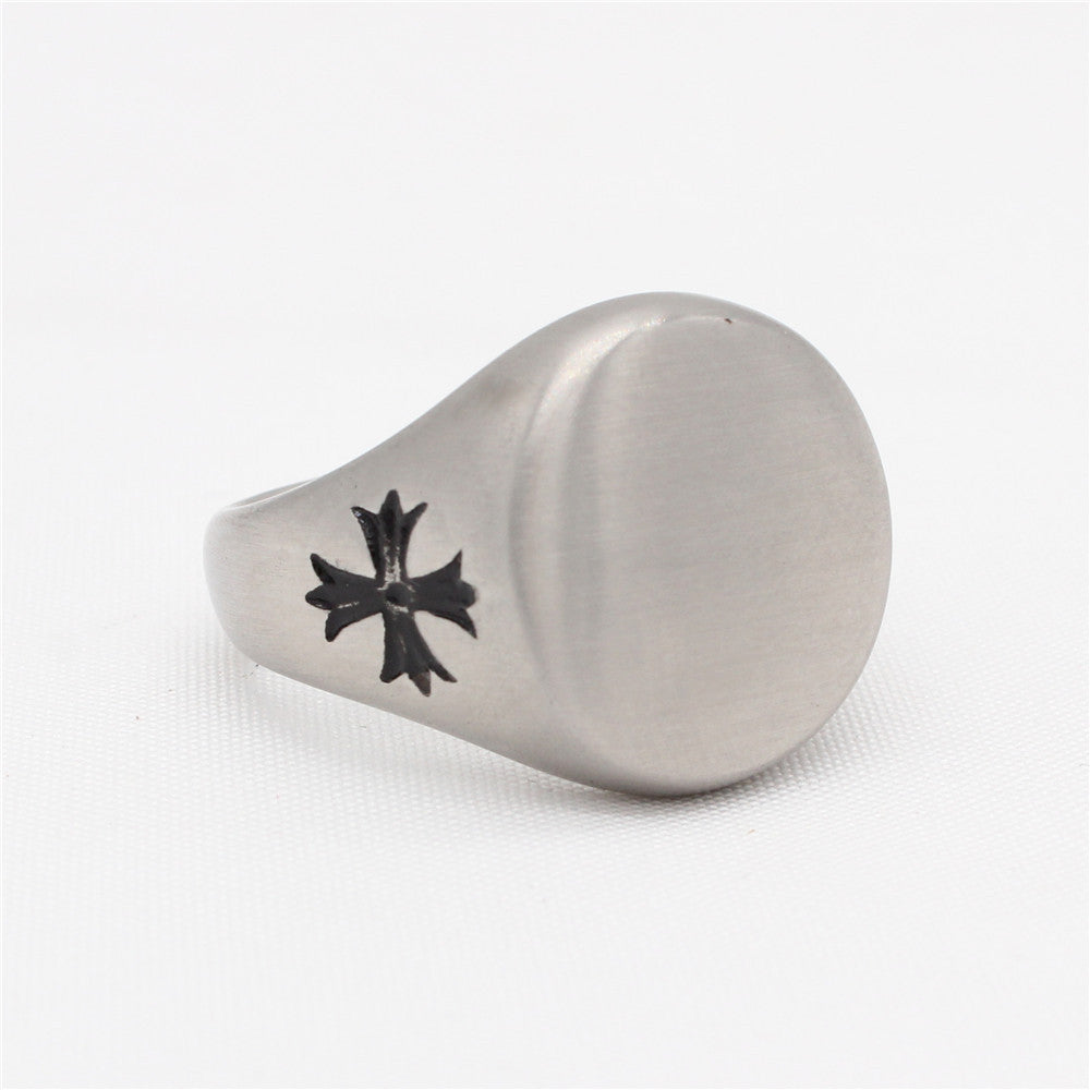 Cross Flower Brushed Titanium Steel Ring for Men