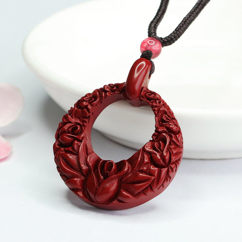 Rose Hollow Round Vermilion Sand Pendant with Purple Gold Sand Carving