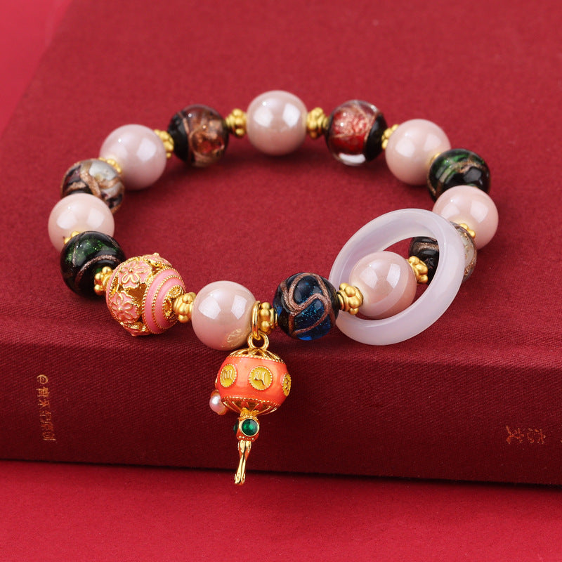 Ceramic Bracelet with Glazed Gray Porcelain and Five-color Beads