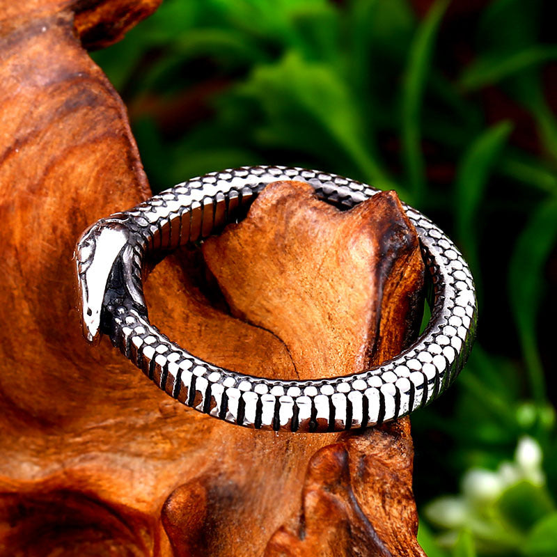 Men's Retro Rattlesnake Ring in Titanium Steel - European and American Inspired Jewelry