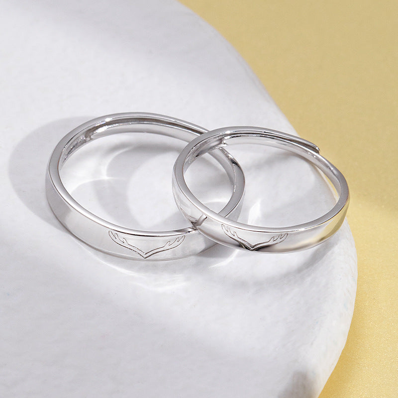 Antler Pattern Opening Sterling Silver Couple Rings