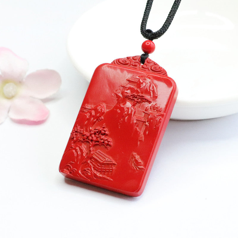 Cinnabar Landscape Pendant Rectangle Brand Red Sand Pendant Jewelry