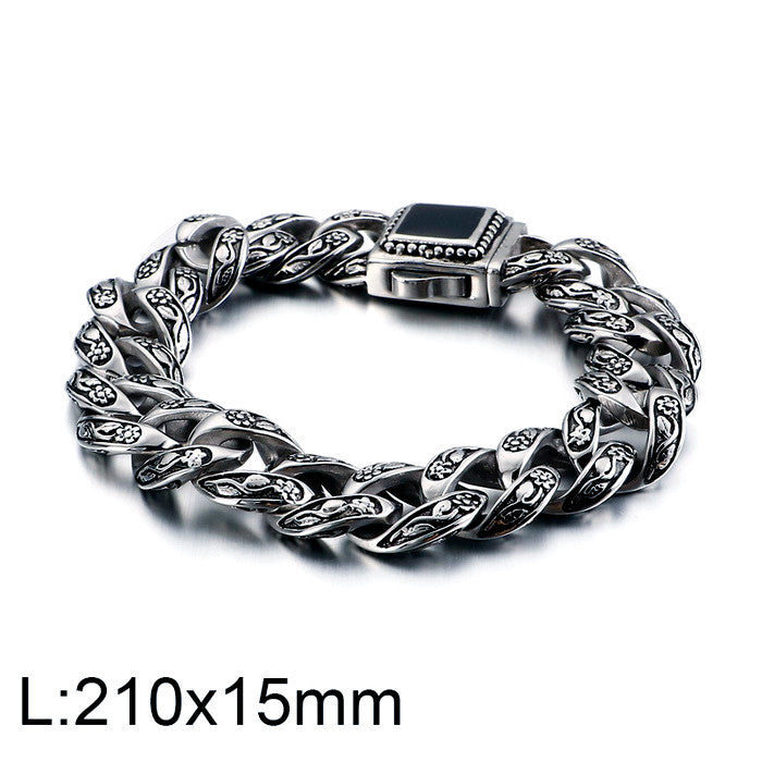 Retro Rose Pattern Titanium Steel Men's Bracelet - Wholesale Stainless Steel Resin Accessory