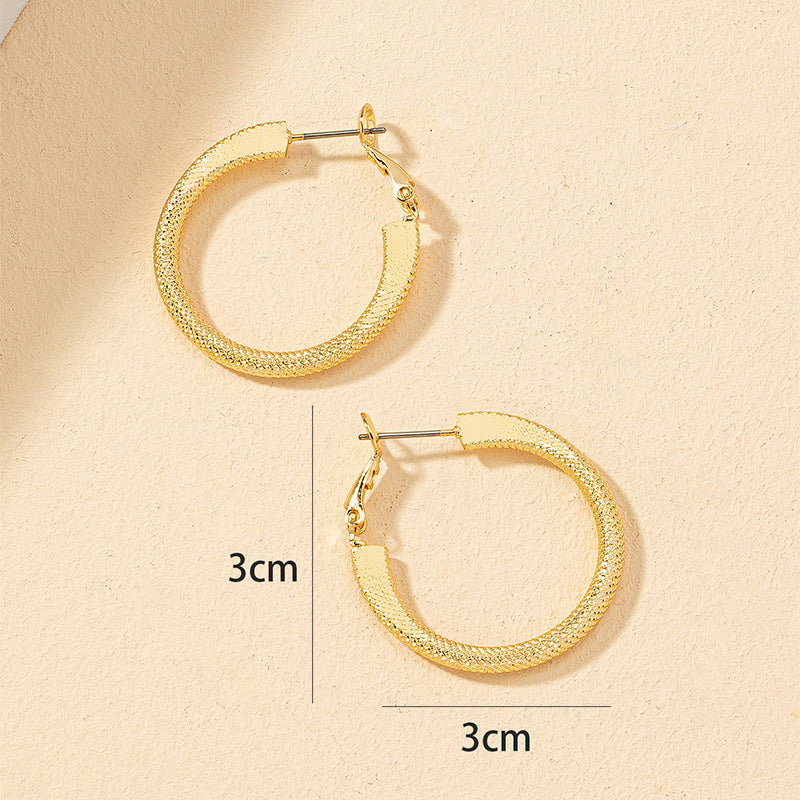 Retro Metal Circle Earrings with Personalized Texture - Vienna Verve Collection