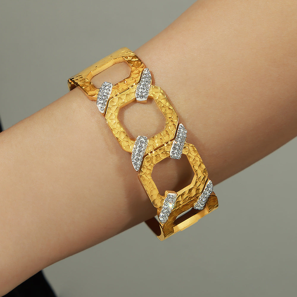 Golden Geometric Square Bracelet - Elegant Steel Jewelry