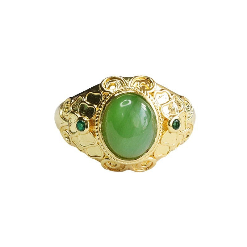 Elegant Hetian Jade Ring with Green Zircon Accents