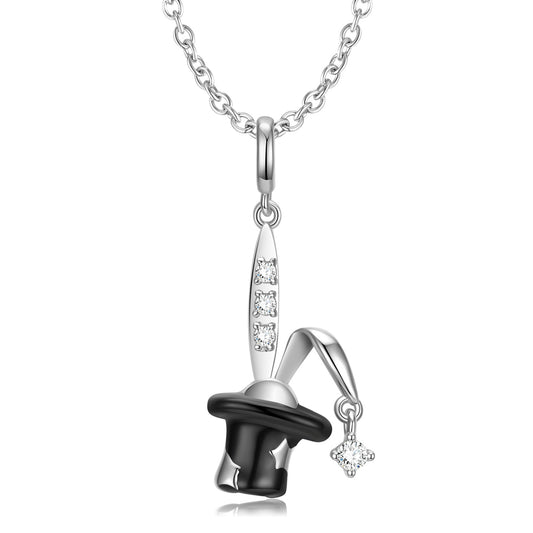 Rabbit Magic Hat Pendant with Zircon Silver Necklace