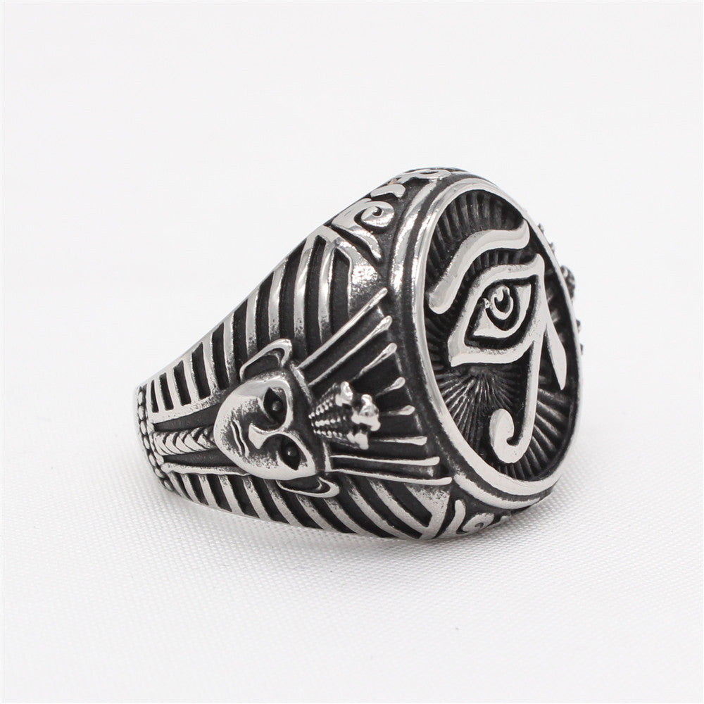 Vintage Egyptian Pharaoh Eye Men's Titanium Steel Ring