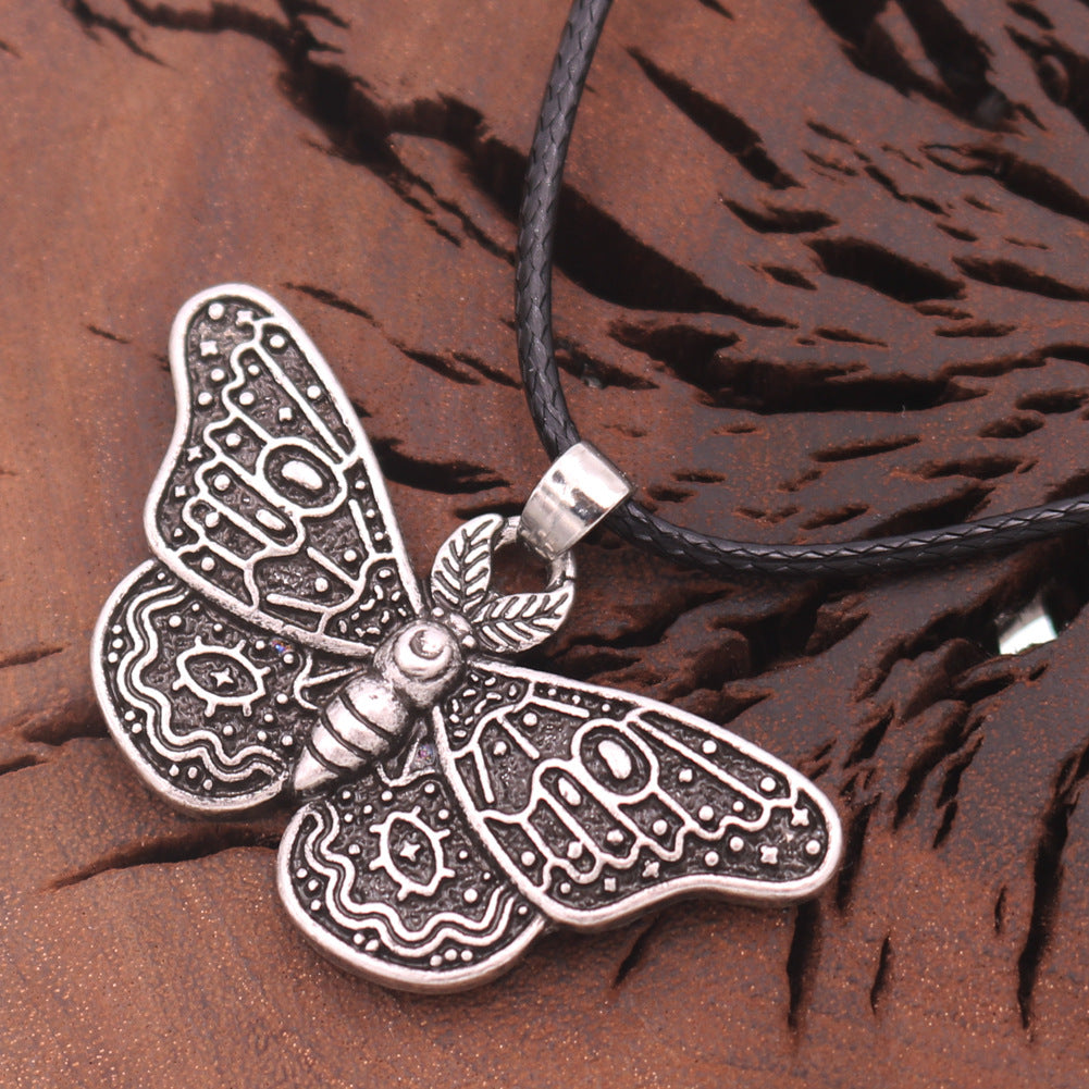 Vintage Death Valley Moth Necklace with Customizable Pendant - Men's Retro Norse Legacy Jewelry