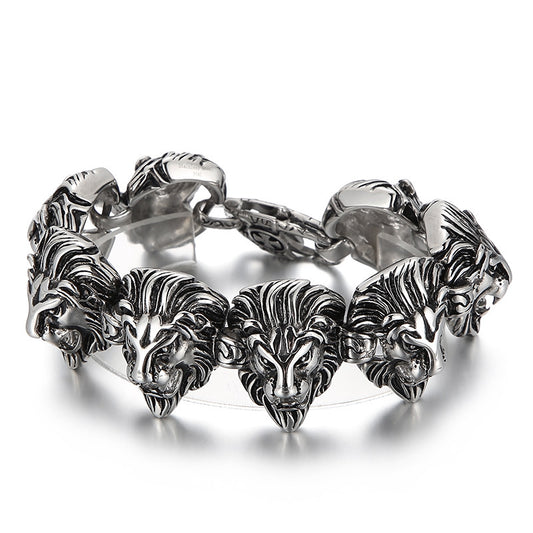 Wild Lion Head Titanium Steel Bracelet for Men - Dominant Stainless Steel Jewelry