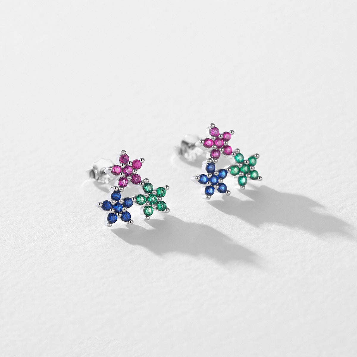 Delightful S925 Sterling Silver Floral Zircon Stud Earrings for Women