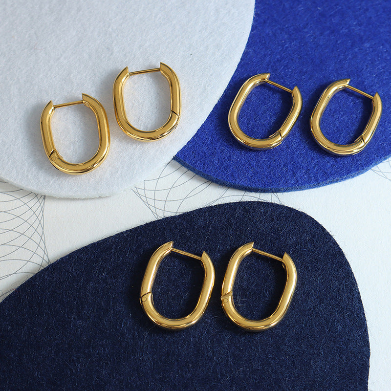 Golden U-Shaped Geometric Earrings - Retro European American Style