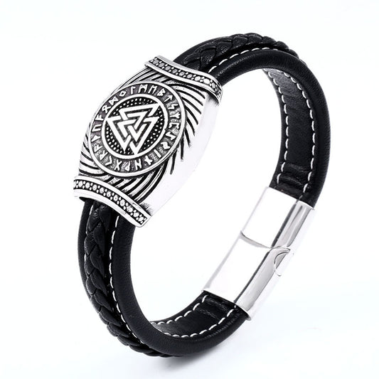 Odin's Triangular Letter Leather Bracelet - Retro Stainless Steel Viking Jewelry for Men