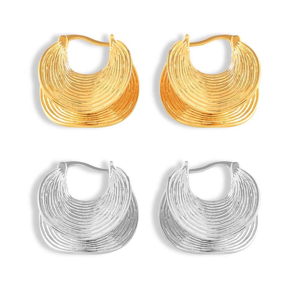 Geometric Line Texture Titanium Steel U-Shaped Earrings