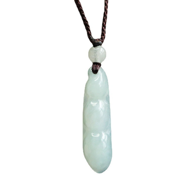 Grade A Natural Jade Fortune's Favor Kidney Bean Sterling Silver Pendant