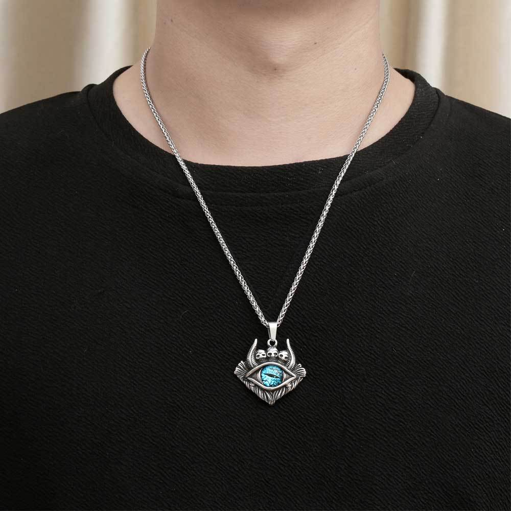 Titanium Steel Blue-Eyed Skull Pendant Necklace for Men - Hip-Hop Rock Style