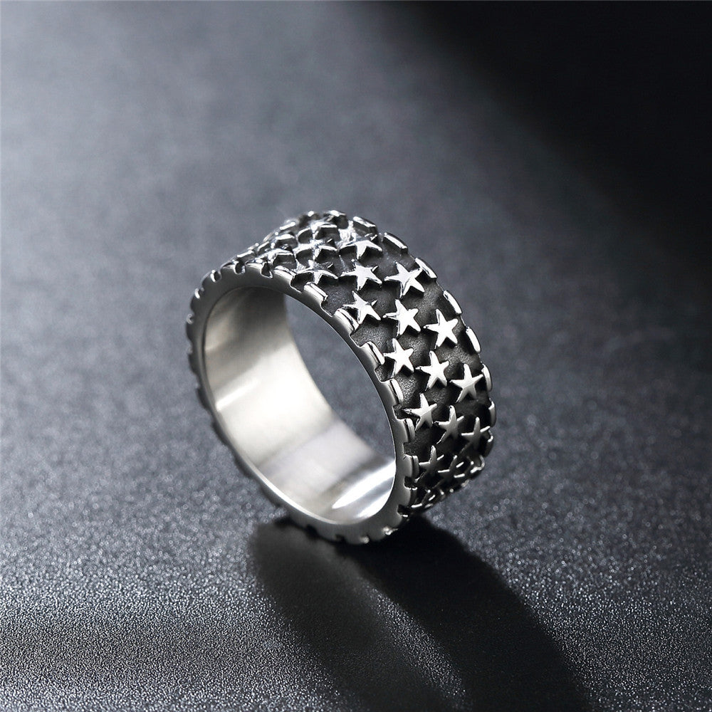 Popular Personalized Star Full Sky Five Pointed Star Titanium Steel Ring for Men