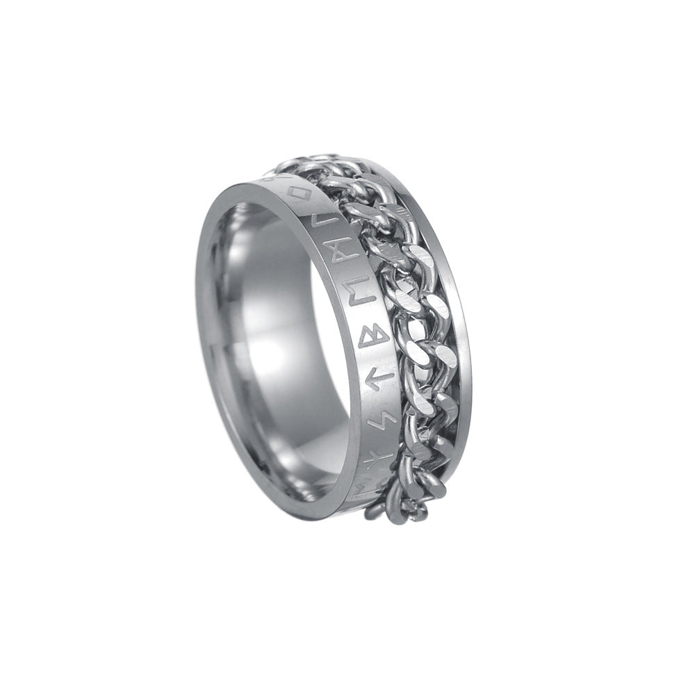 Rotating Titanium Steel Rune Viking Letter Ring for Men