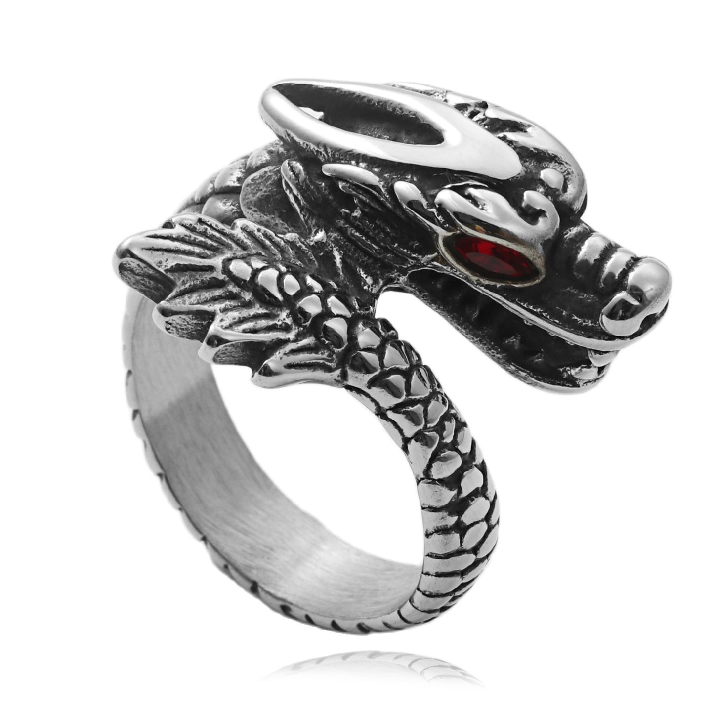 Titanium Steel Dragon Head Ring - Retro Punk Style for Men