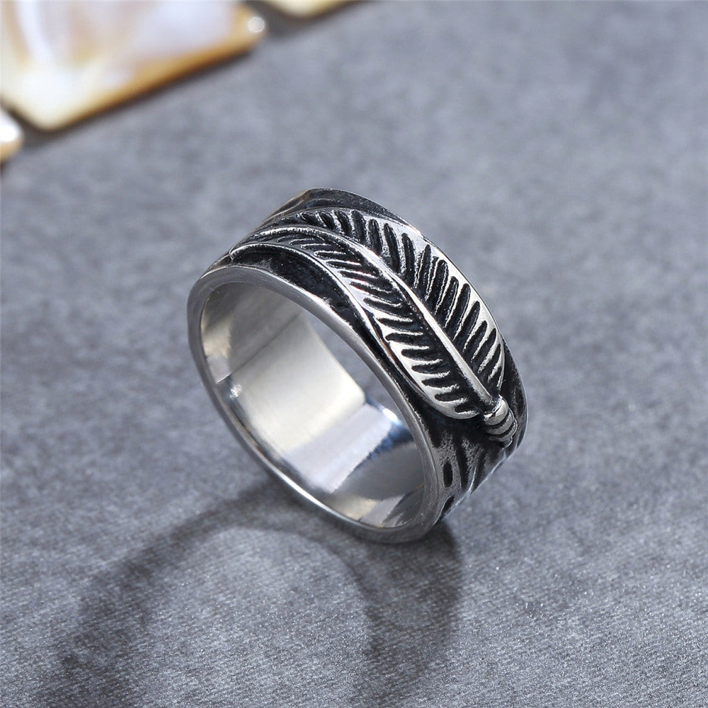 Retro Punk Leaf Titanium Steel Personalized Ring