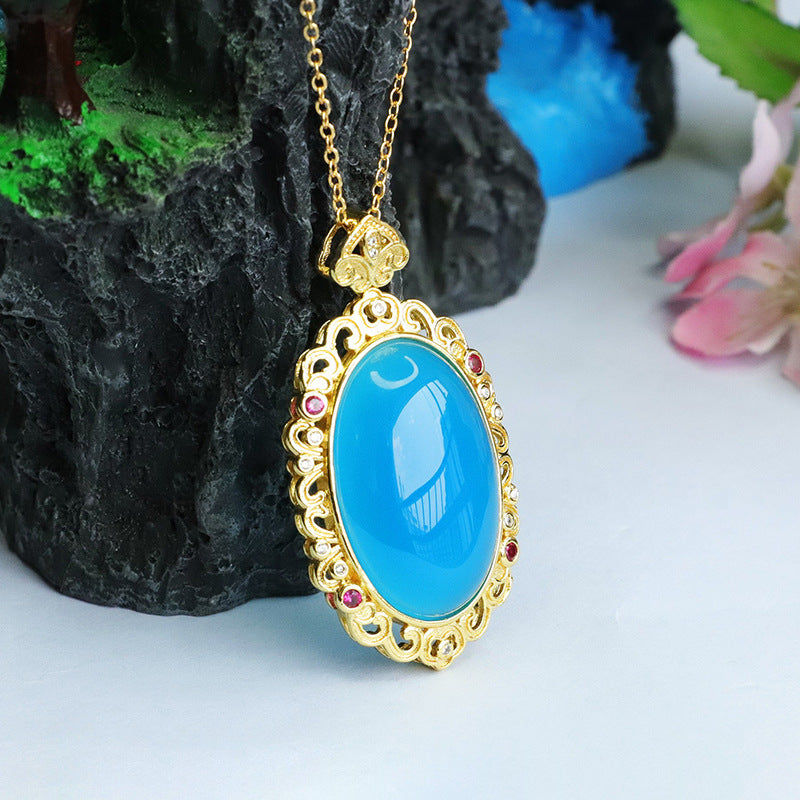 Pigeon Egg Ice Blue Chalcedony Pendant