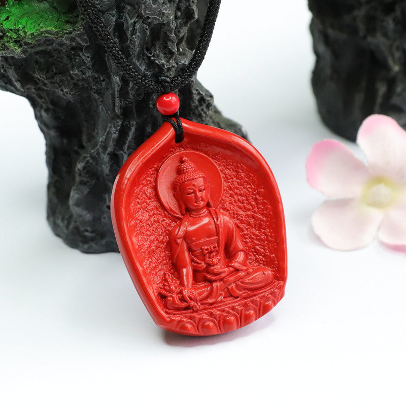 Red Sand Cinnabar Pendant featuring Medicine Buddha Amitabha Design