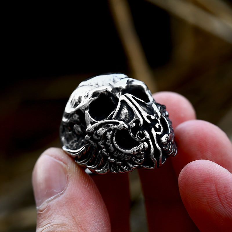 Bold Titanium Steel Skull Ring for Men - Punk Style Hip-Hop Accessory, Sizes 7-13 Available