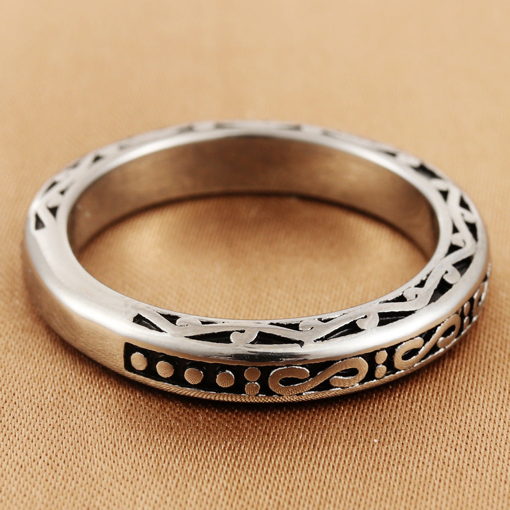 Titanium Steel Retro Pattern Ring for Men - Personalized Rattan Flower Design Accessories