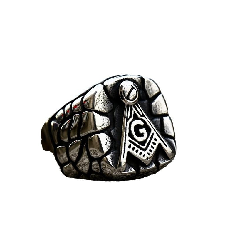 Heritage-Inspired Men's Titanium Steel Freemason Ring - Wholesale European and American Design