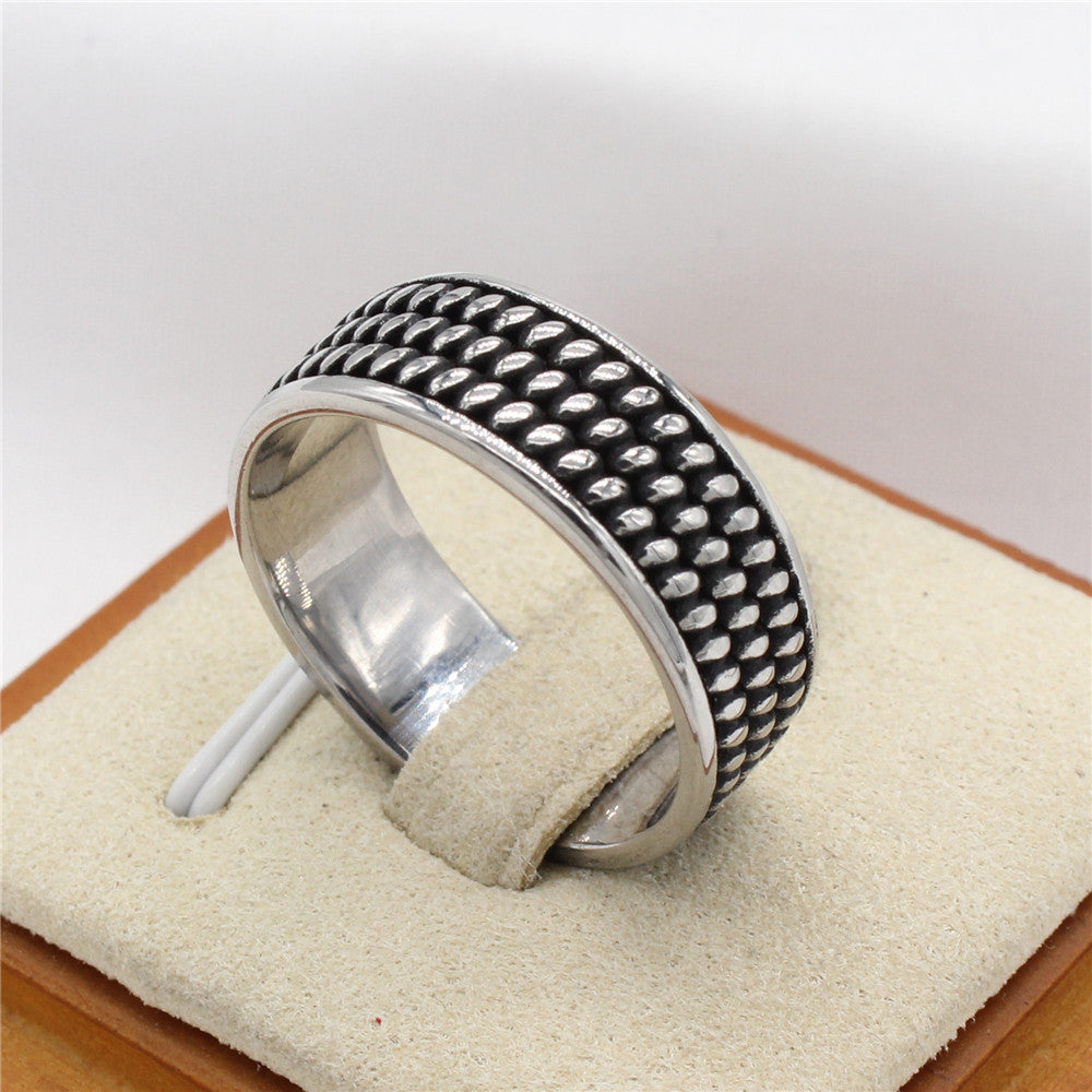 Personalized Retro Titanium Steel Men's Ring - European and American Style Wholesale Jewelry