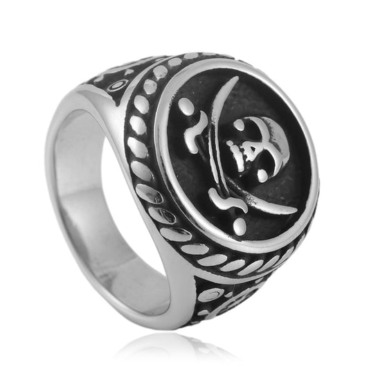 Trendy Men's Titanium Steel Skull Pirate Ring - Retro Personality Design