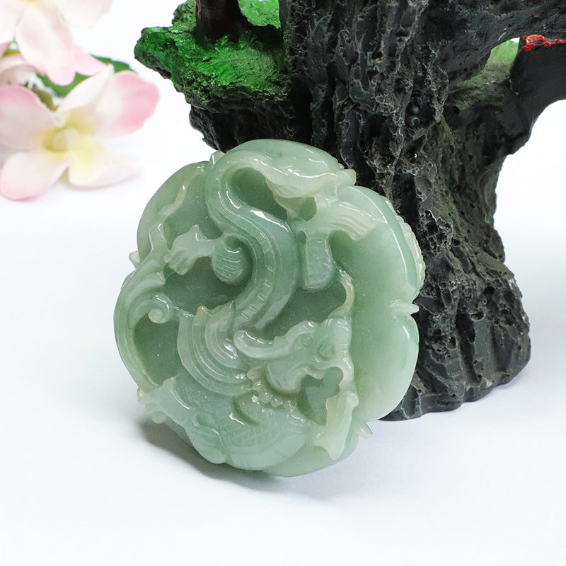 Green Dragon and Phoenix Fortune's Favor Jade Pendant