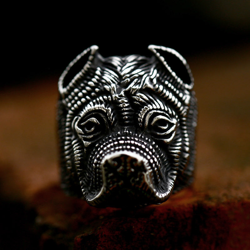 Titanium Steel British Bulldog Ring for Stylish Men - Wholesale Jewelry Collection