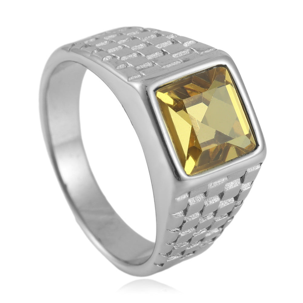 Trendy Multi-Color Stone Titanium Steel Square Ring for Men - Punk Retro Style