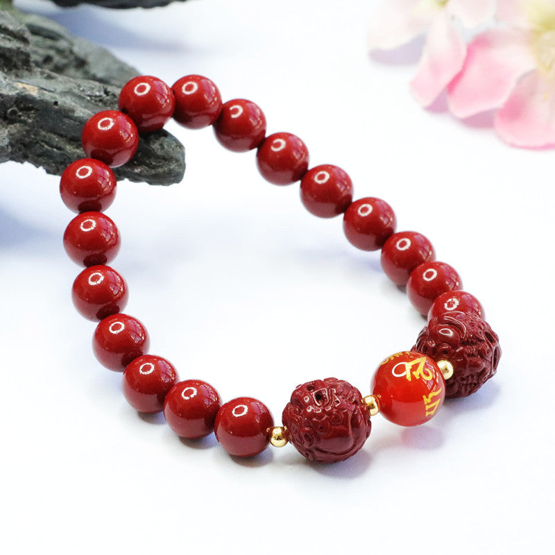 Fortune's Favor Sterling Silver Bracelet with Cinnabar and Chalcedony Stones