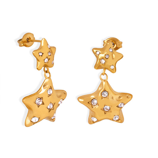 Luxury Pentagonal Star Zircon Earrings in Titanium Steel