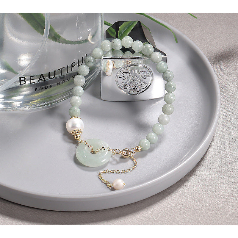 Elegant Green Jade and Freshwater Pearl Sterling Silver Bracelet