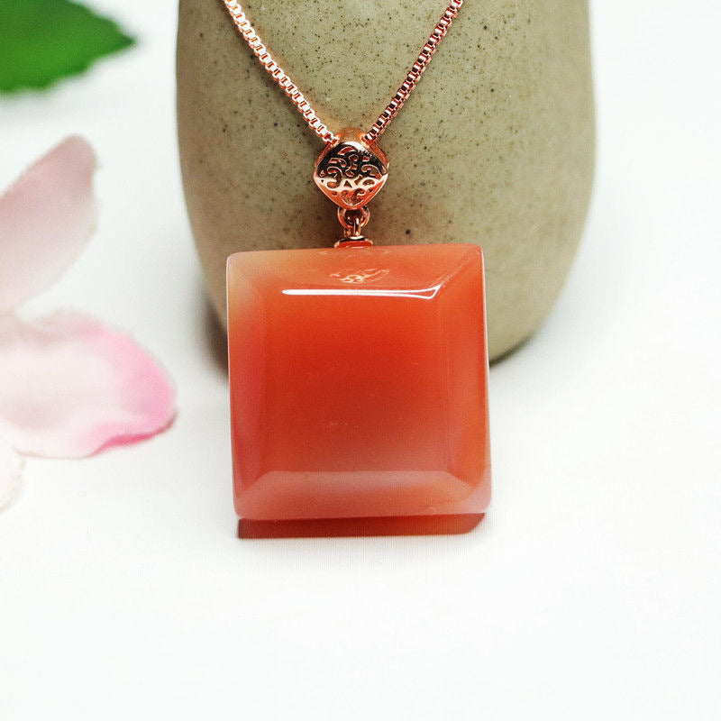 Agate Sugar Cube Pendant Necklace in Sterling Silver with Rose Gold Finish