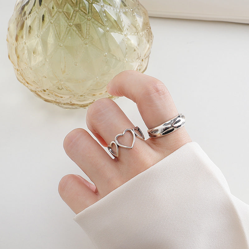 Concave Convex Texture Opening Polished Sterling Silver Ring