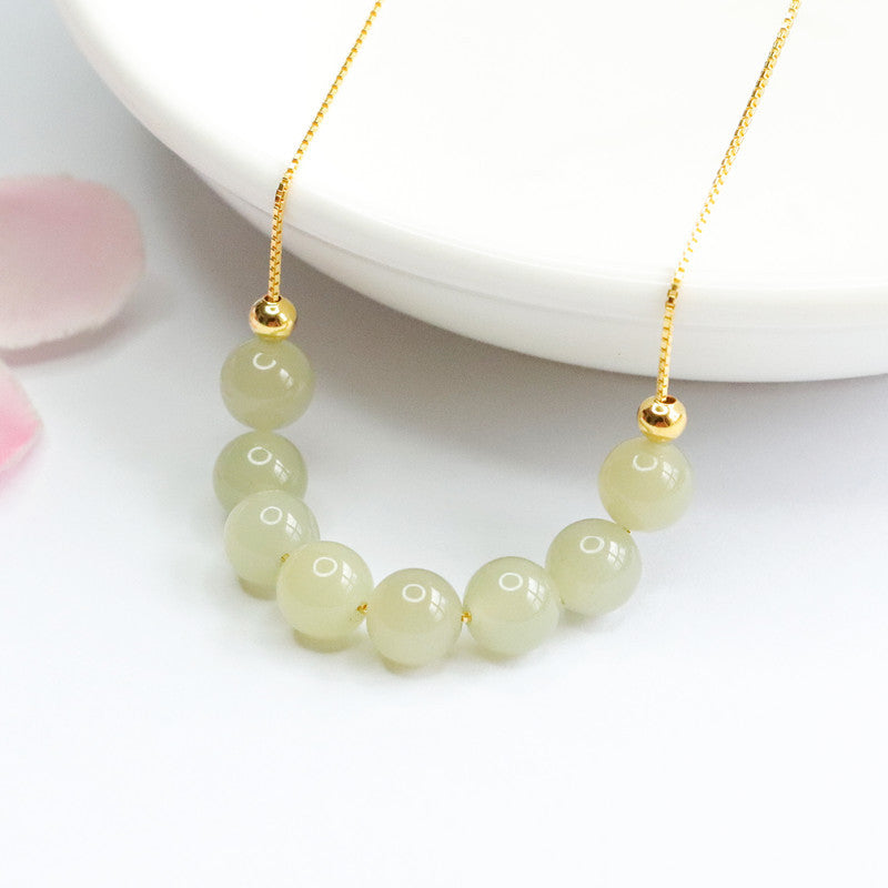 Round Bead Beaded Hotan Jade Necklace with Collar Chain-Jewelry