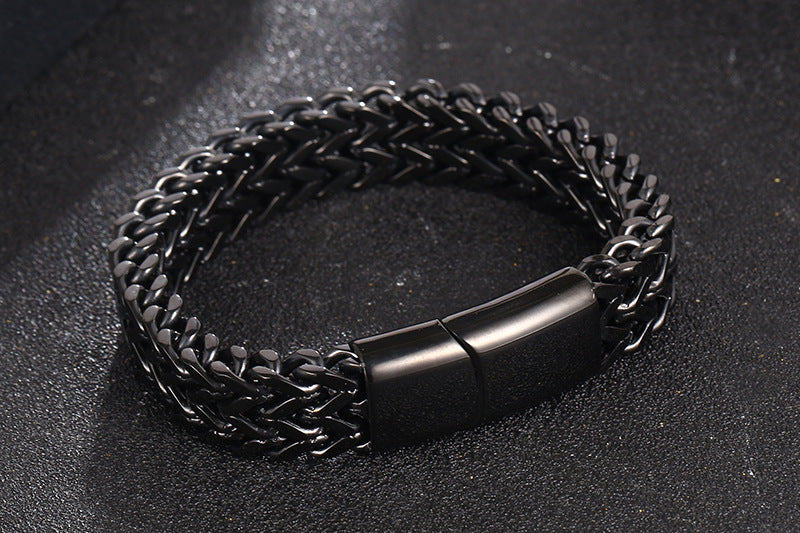 Trendy Titanium Steel Double-Row Square Chain Bracelet for Men in Silver and Black