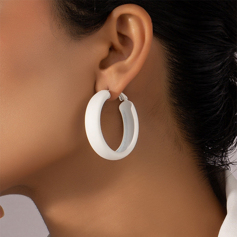 Korean-inspired Exaggerated Painted Circle Earrings with Sleek Design