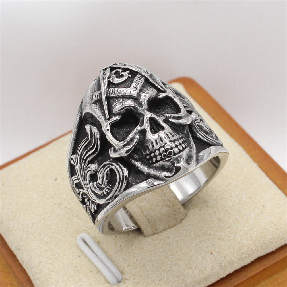 Personalized Retro Freemason Skull Ghost Head Men's Titanium Steel Ring - European American Style