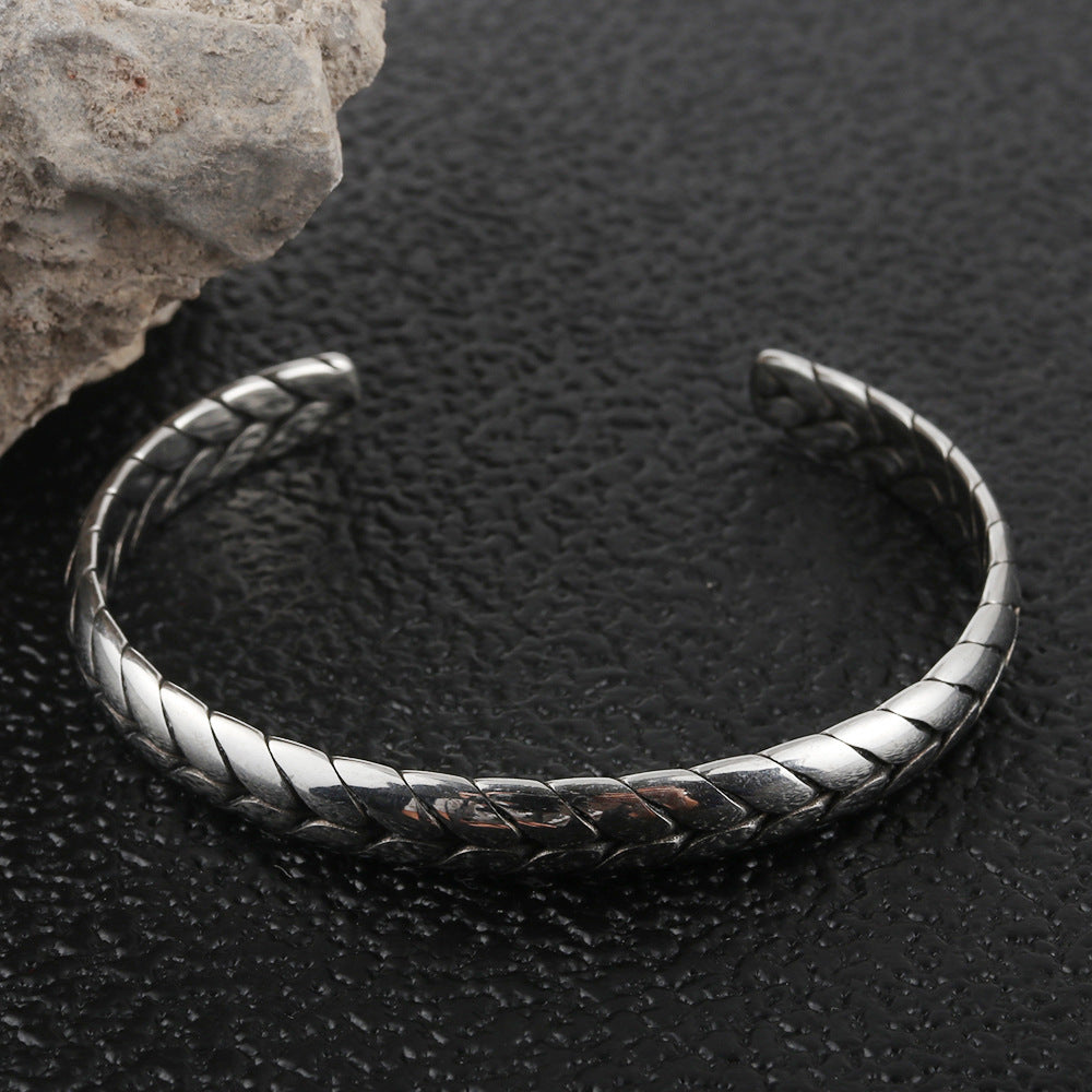 Trendy Men's Titanium Steel Open Wheat Ear Braided Bracelet