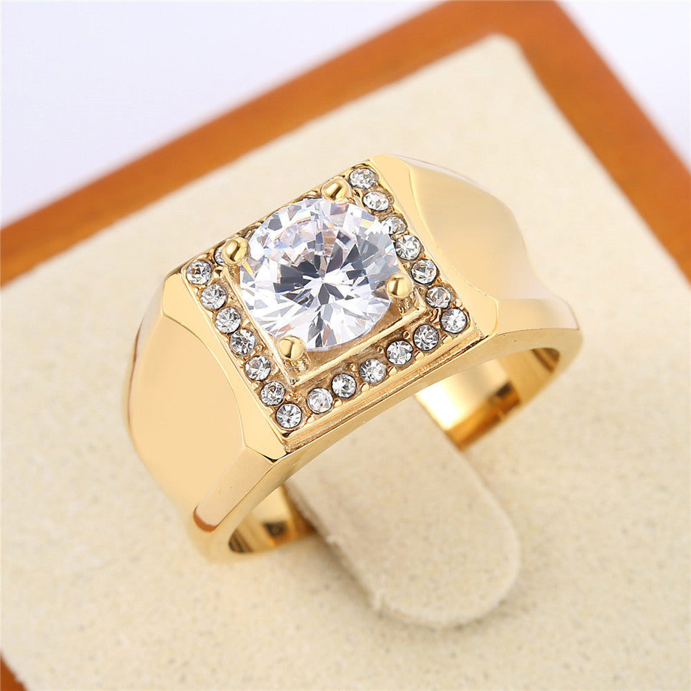 Stylish Zircon Titanium Steel Ring for Men's Wedding