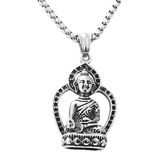 Titanium Steel Buddha Pendant Necklace for Men - Retro Punk Style Stainless Steel Jewelry