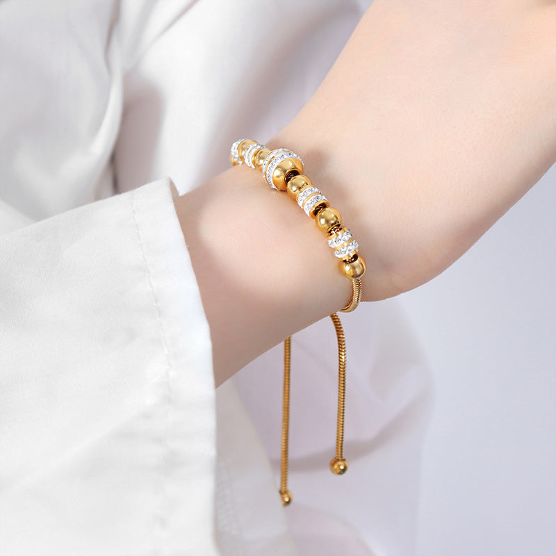 Elegant Titanium Steel Zircon Beaded Bracelet with Gold Plating