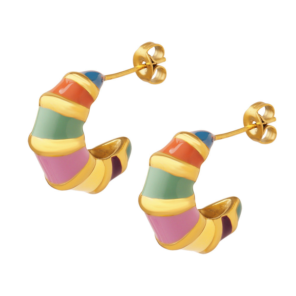 Elegant Enamel Striped Earrings with Timeless Charm