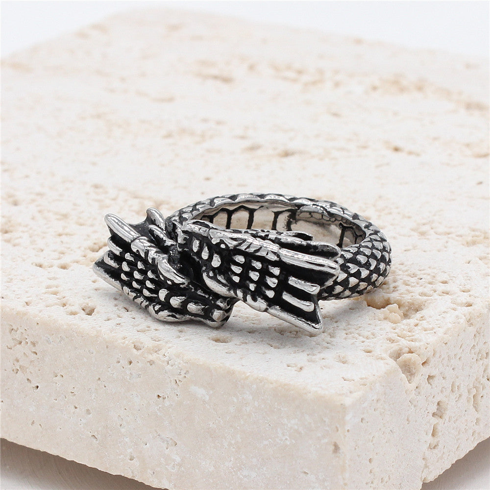 Double Headed Dragon Titanium Steel Ring for Men